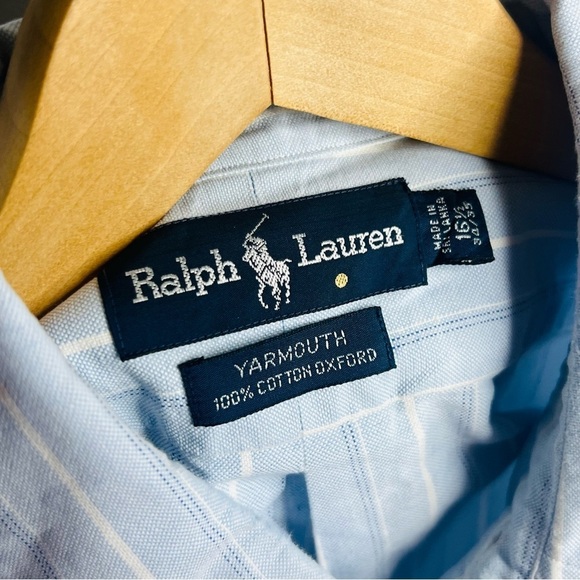 Ralph Lauren Blue Classic Striped Oxford Yarmouth Shirt 16.5 - Picture 3 of 7